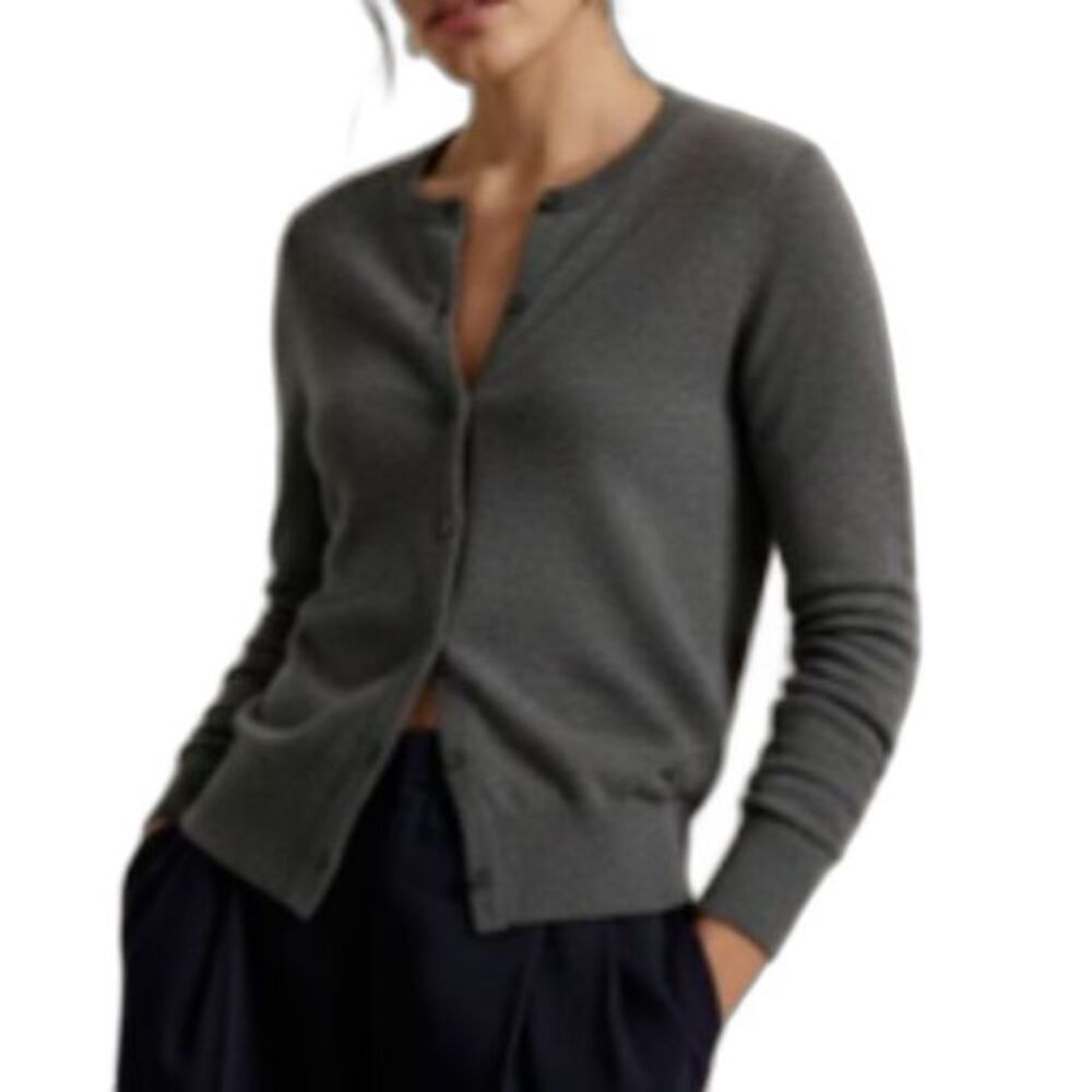 Lauren Ralph Lauren Gray Crewneck Button-Front Cardigan